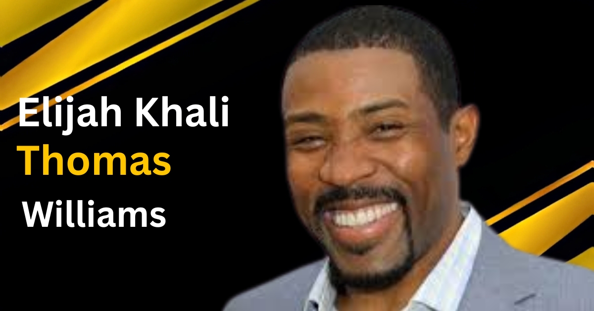 Smiling portrait of Cress Williams with bold text highlighting the name Elijah Khali Thomas Williams on a black and gold background.