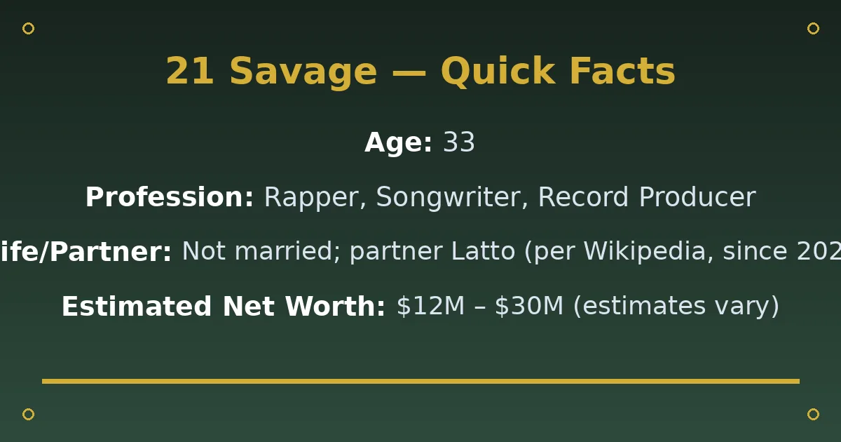 21 Savage Biography: Age, Wife, Net Worth & Career 2 21 Savage Biography: Age, Wife, Net Worth & Career quick facts