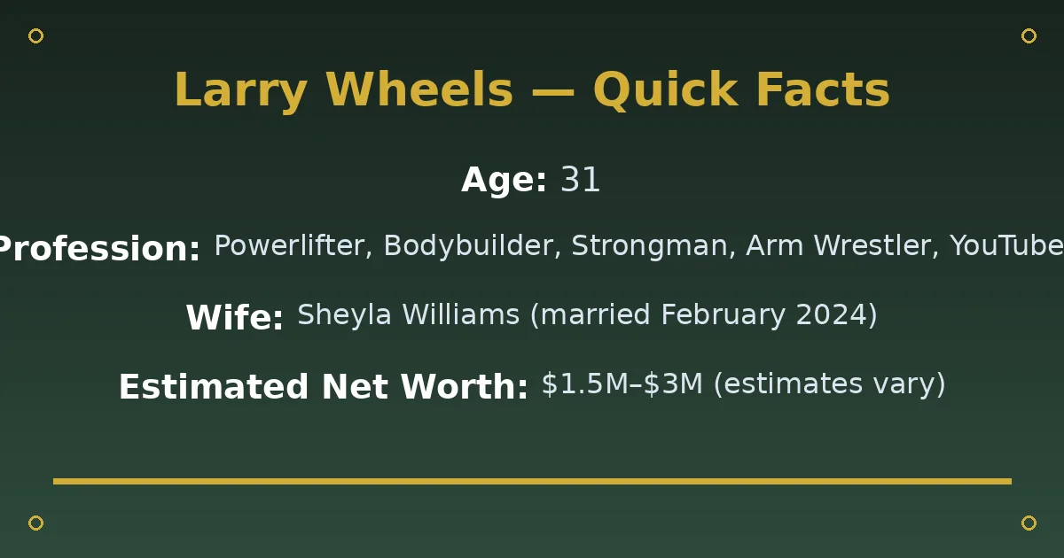 Larry Wheels Biography: Age, Wife, Net Worth & Career 2 Larry Wheels Biography: Age, Wife, Net Worth & Career quick facts
